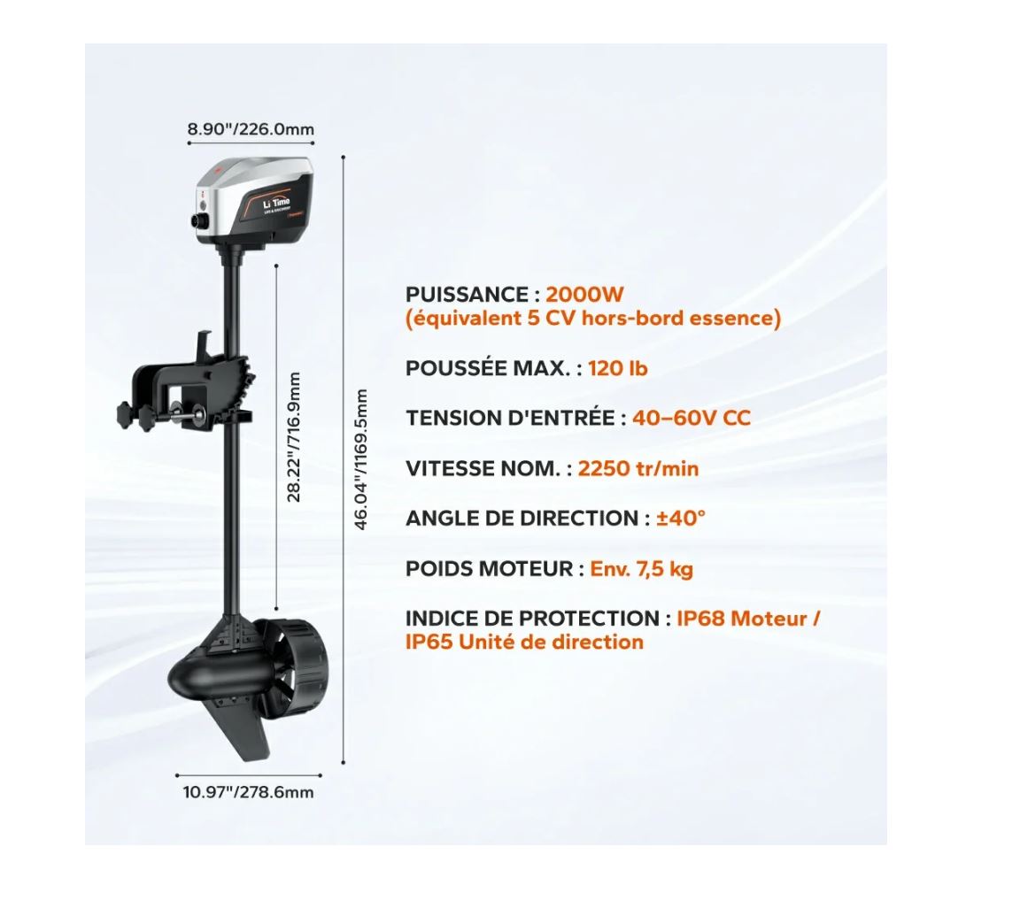 Moteur hors-bord électrique Argoseeker A2 48V 2000W – Image 3